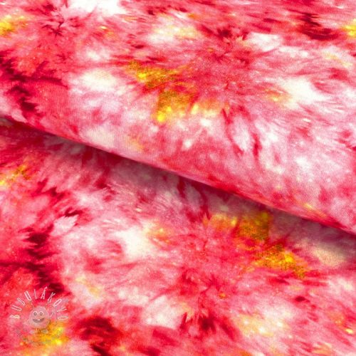 Úplet GOTS Colourful batik splash coral digital print