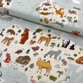 Bavlnená látka Animals world map digital print
